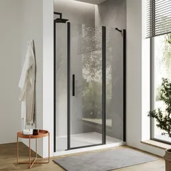 Box doccia nicchia 140 cm 45 giunto + 70 battente + 25 fisso con vetro temperato trasparente e profilo nero opaco 190h - Nilo