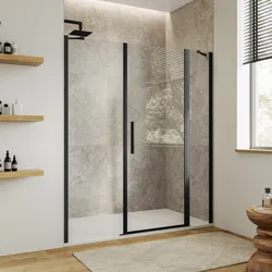Box doccia nicchia 160 cm 25 giunto + 65 battente + 70 fisso con vetro temperato trasparente e profilo nero opaco 195h - Nilo