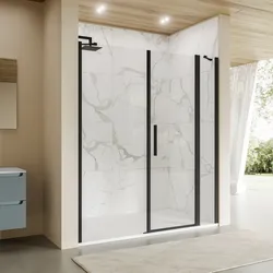 Box doccia nicchia 175 cm 35 giunto+65 battente+75 fisso con vetro temperato trasparente e profilo nero opaco 195h - Nilo