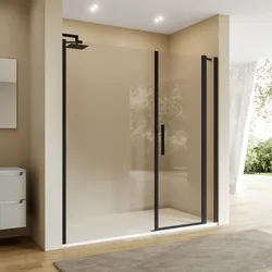 Box doccia nicchia 190 cm 25 giunto + 65 battente + 100 fisso con vetro temperato trasparente e profilo nero opaco 195h - Nilo