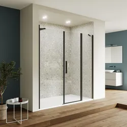 Box doccia nicchia 190 cm 50 giunto+65 battente+75 fisso con vetro temperato trasparente e profilo nero opaco 195h - Nilo
