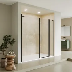 Box doccia nicchia 220 cm 55 giunto + 65 battente + 100 fisso con vetro temperato trasparente e profilo nero opaco 195h - Nilo