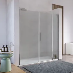 Box doccia nicchia 195 cm 40 giunto + 65 battente + 90 fisso con vetro temperato opaco e profilo cromo 195h - Nilo