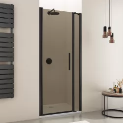 Box doccia nicchia 90 cm battente 75 cm e lato fisso con vetro temperato bronzato e profilo nero opaco 195h - Nilo