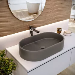 Lavabo d'appoggio 60x35x12 h cm in cemento basalto - Hamilton