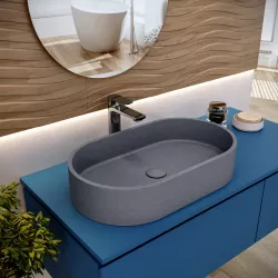 Lavabo d'appoggio 60x35x12 h cm in cemento grigio - Hamilton