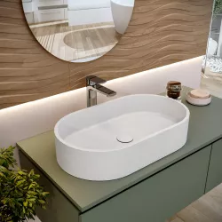 Lavabo d'appoggio 60x35x12 h cm in cemento bianco - Hamilton