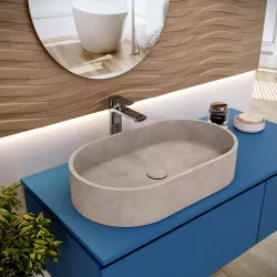 Lavabo d'appoggio 60x35x12 h cm in cemento effetto pietra crema - Hamilton