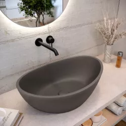 Lavabo d'appoggio 54,6x34,5x18,5 h cm in cemento basalto - Hamilton