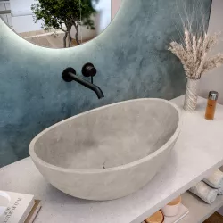 Lavabo d'appoggio 54,6x34,5x18,5 h cm in cemento effetto pietra crema - Hamilton