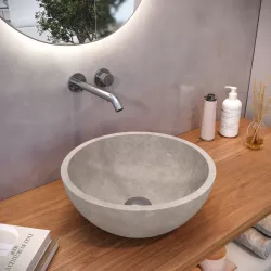 Lavabo d'appoggio 36x14,5 h cm in cemento effetto pietra crema - Hamilton