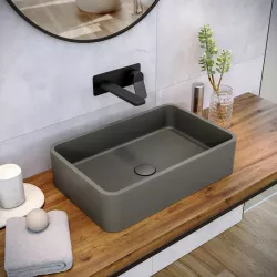 Lavabo d'appoggio 50x32,5x12 h cm in cemento basalto - Hamilton