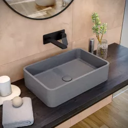 Lavabo d'appoggio 50x32,5x12 h cm in cemento grigio - Hamilton