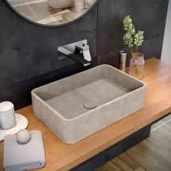 Lavabo d'appoggio 50x32,5x12 h cm in cemento effetto pietra crema - Hamilton