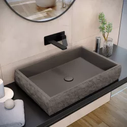 Lavabo d'appoggio 61x40x12 h cm in cemento basalto effetto rustico - Hamilton