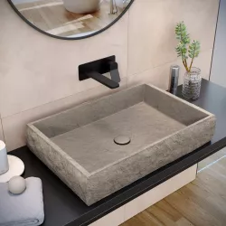 Lavabo d'appoggio 61x40x12 h cm in cemento bianco effetto rustico - Hamilton