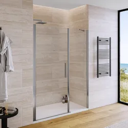 Box doccia nicchia 145 cm battente 80 cm e lato fisso con vetro temperato trasparente e profilo cromo 195h - Nilo