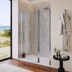 Box doccia nicchia 150 cm 55 giunto + 80 battente + 15 fisso con vetro temperato trasparente e profilo cromo 195h - Nilo