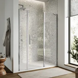 Box doccia nicchia 155 cm 50 giunto + 80 battente + 25 fisso con vetro temperato trasparente e profilo cromo 195h - Nilo