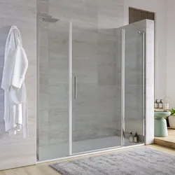Box doccia nicchia 190 cm 55 giunto + 80 battente + 55 fisso con vetro temperato trasparente e profilo cromo 195h - Nilo