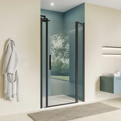 Box doccia nicchia 120 cm 25 giunto + 80 battente + 15 fisso con vetro temperato trasparente e profilo nero opaco 195h - Nilo