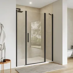 Box doccia nicchia 155 cm 40 giunto + 80 battente + 35 fisso con vetro temperato trasparente e profilo nero opaco 195h - Nilo