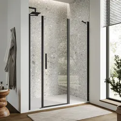 Box doccia nicchia 155 cm 50 giunto + 80 battente + 25 fisso con vetro temperato trasparente e profilo nero opaco 195h - Nilo