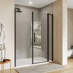 Box doccia nicchia 160 cm 25 giunto + 75 battente + 60 fisso con vetro temperato trasparente e profilo nero opaco 195h - Nilo