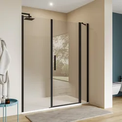 Box doccia nicchia 165 cm 25 giunto + 75 battente + 65 fisso con vetro temperato trasparente e profilo nero opaco 195h - Nilo