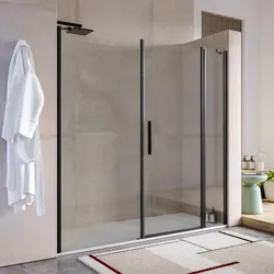 Box doccia nicchia 190 cm 25 giunto + 75 battente + 90 fisso con vetro temperato trasparente e profilo nero opaco 190h - Nilo