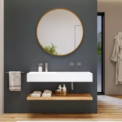 Lavabo 120 cm bianco opaco con vasca a destra e mensola inferiore rovere gold - Agua