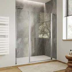 Box doccia nicchia 170 cm 30 giunto + 90 battente + 50 fisso con vetro temperato trasparente e profilo cromo 195h - Nilo