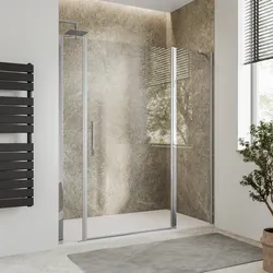 Box doccia nicchia 170 cm 50 giunto + 90 battente + 30 fisso con vetro temperato trasparente e profilo cromo 195h - Nilo