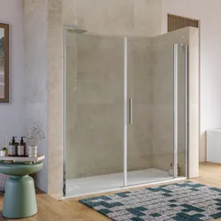 Box doccia nicchia 205 cm 30 giunto + 85 battente + 90 fisso con vetro temperato trasparente e profilo cromo 195h - Nilo