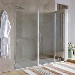 Box doccia nicchia 215 cm 40 giunto + 85 battente + 90 fisso con vetro temperato trasparente e profilo cromo 195h - Nilo