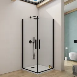 Box doccia 95X95 cm doppio battente con vetro temperato trasparente e profilo nero opaco 195h - Nilo