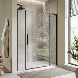 Box doccia nicchia 155 cm 40 giunto + 90 battente + 25 fisso con vetro temperato trasparente e profilo nero opaco 195h - Nilo