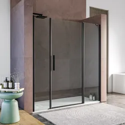 Box doccia nicchia 175 cm 40 giunto + 90 battente + 45 fisso con vetro temperato trasparente e profilo nero opaco 195h - Nilo