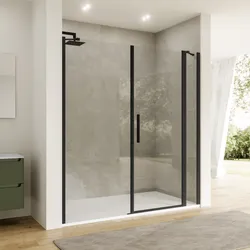 Box doccia nicchia 190 cm 35 giunto+85 battente+70 fisso con vetro temperato trasparente e profilo nero opaco 195h - Nilo