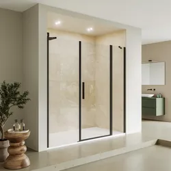 Box doccia nicchia 205 cm 40 giunto + 85 battente + 80 fisso con vetro temperato trasparente e profilo nero opaco 195h - Nilo