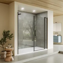 Box doccia nicchia 210 cm 25 giunto + 85 battente + 100 fisso con vetro temperato trasparente e profilo nero opaco 195h - Nilo