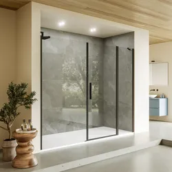 Box doccia nicchia 225 cm 40 giunto + 85 battente + 100 fisso con vetro temperato trasparente e profilo nero opaco 195h - Nilo