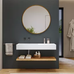 Lavabo 120 cm bianco opaco con vasca a sinistra e mensola inferiore rovere gold - Agua