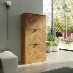 Scarpiera 60x117h cm in legno rovere chiaro effetto parquet con 3 ante a ribalta - Mufasa