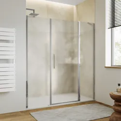 Box doccia nicchia 175 cm 40 giunto + 75 battente + 60 fisso con vetro temperato opaco e profilo cromo 195h - Nilo
