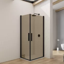 Box doccia 80X95 cm doppio battente con vetro temperato bronzato e profilo nero opaco 195h - Nilo