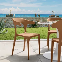 Sedia da giardino con braccioli design in polipropilene cappuccino - Dibra