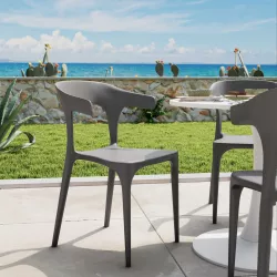 Sedia da giardino con braccioli design in polipropilene grigio - Dibra