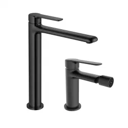 Set miscelatore lavabo alto e bidet nero – Tila