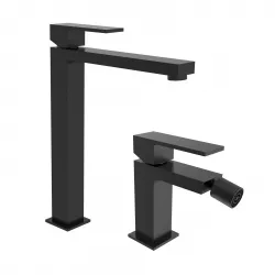 Set miscelatore lavabo alto e bidet nero – Tiamat